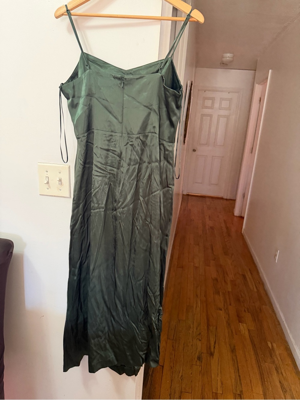 Zara Dark Olive Satin Maxi Slip Dress